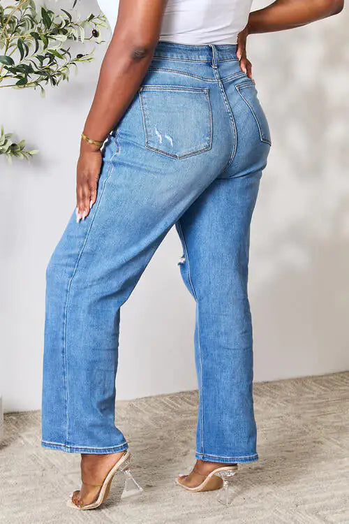 Jeans de Cintura Alta Desgastados