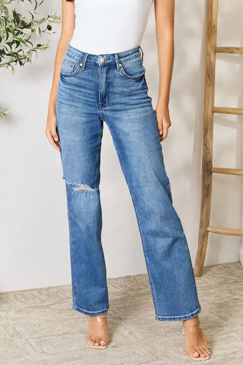 Jeans de Cintura Alta Desgastados