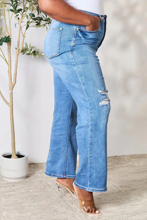 Jeans de Cintura Alta Desgastados