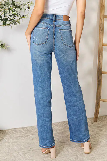 Jeans de Cintura Alta Desgastados