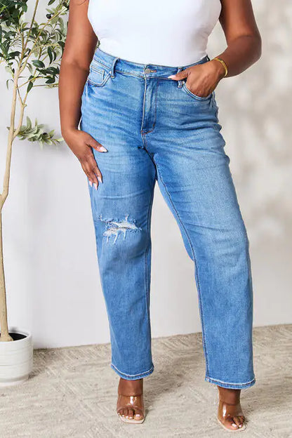 Jeans de Cintura Alta Desgastados