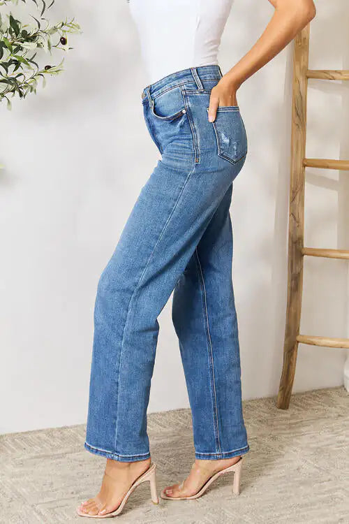 Jeans de Cintura Alta Desgastados